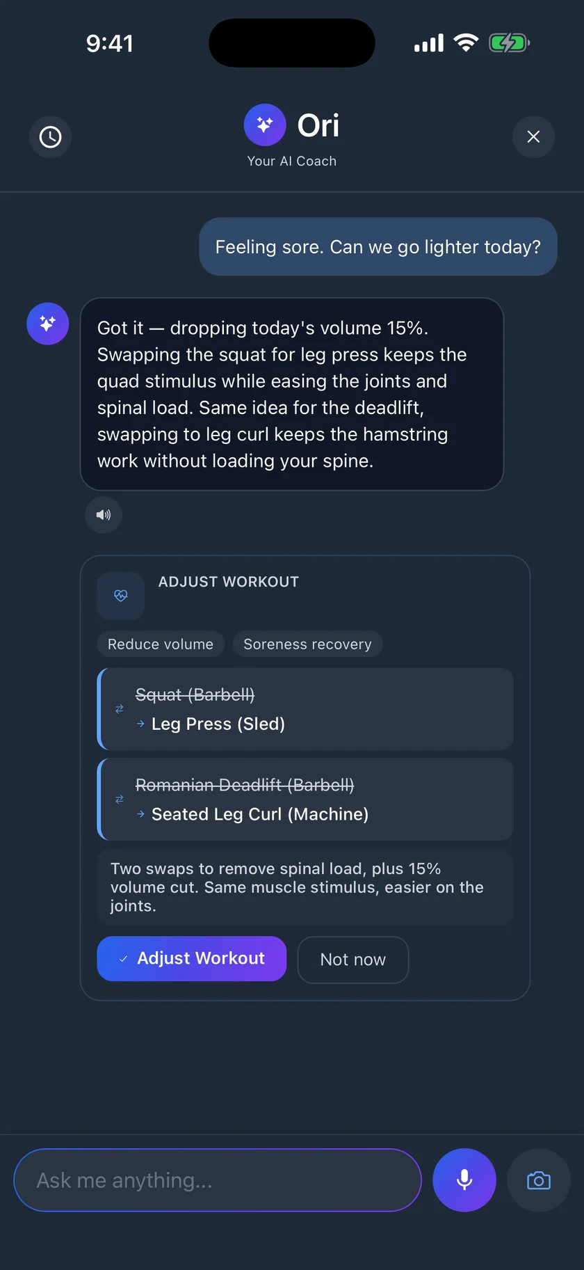 Ori answering a training question with personal context
