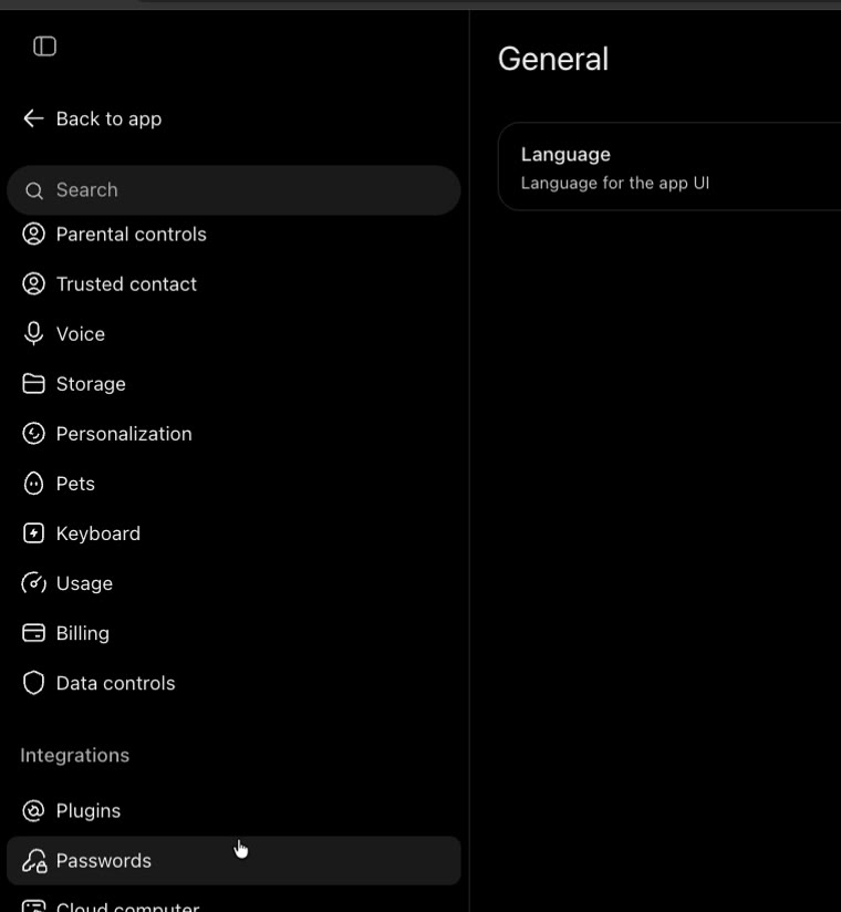 ChatGPT Settings sidebar with Plugins under Integrations