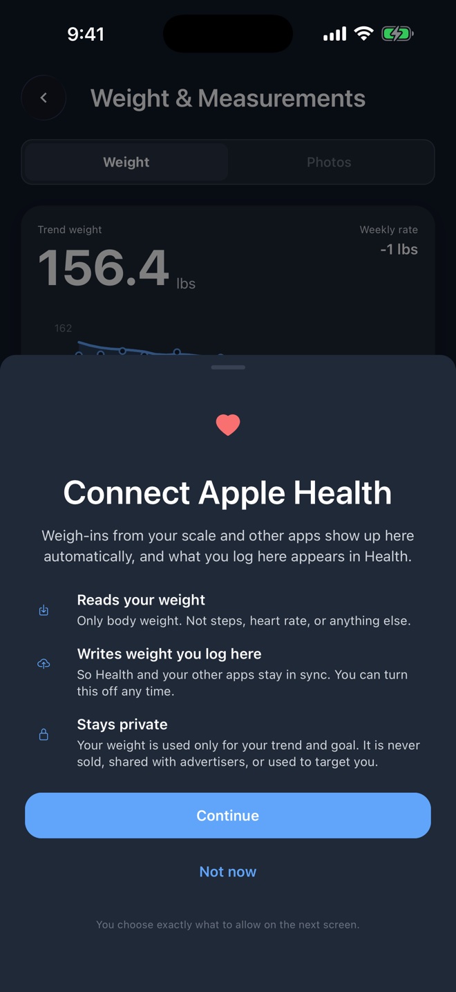 Sheet explaining what OneFit AI reads and writes in Apple Health before the system permission prompt